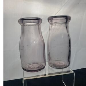 Pair of Antique Amethyst Thatcher Glass Pint Milk Bottles Early 1900s